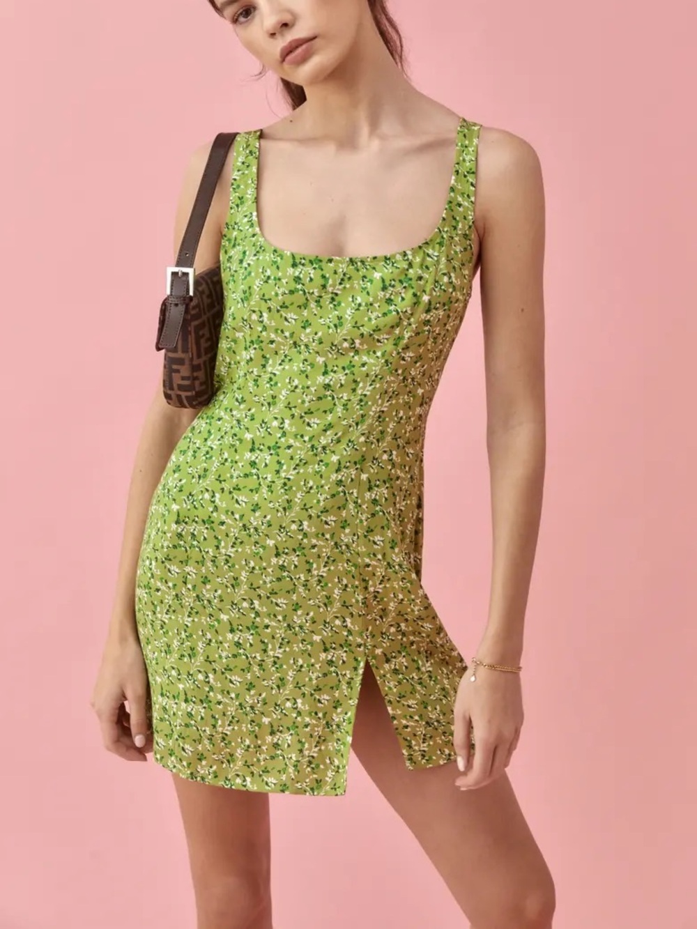 Reformation Noha Green Floral Mini Sleeveless Dress Size 2